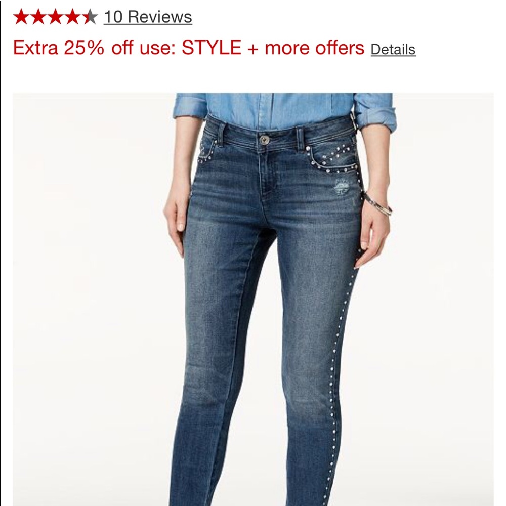 NWT Studded Frayed-Hem Skinny Jeans